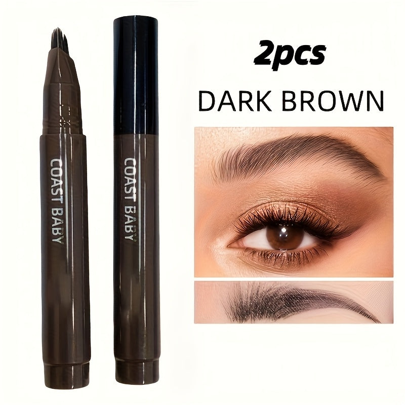 Eyebrow Pencil 2-Pack Multi-Fork Tip Waterproof — 4 Shades Natural Hair Stroke Effect Brow Pen Smudge-Proof Long-Lasting Microblading Look Hairline Filler for Sparse Brows Beginners Women