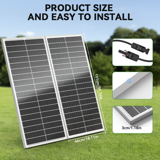 200W Solar Panel Kit 2x100W 18BB Monocrystalline – 12V High Efficiency Off-Grid Photovoltaic Power for RV, Car, Camping, Boat, Home Battery, Shed & Farm