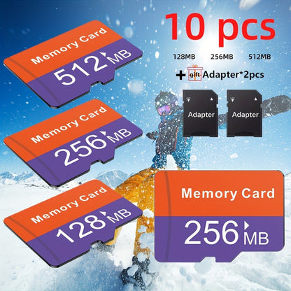 10-Pack SD Card with Adapters Bulk Set, Flash Memory Cards 128MB 256MB 512MB High-Speed Compatible with Camera Phone Tablet Laptop PC Car Stereo Game Console – Reliable Multi-Device Storage Solution