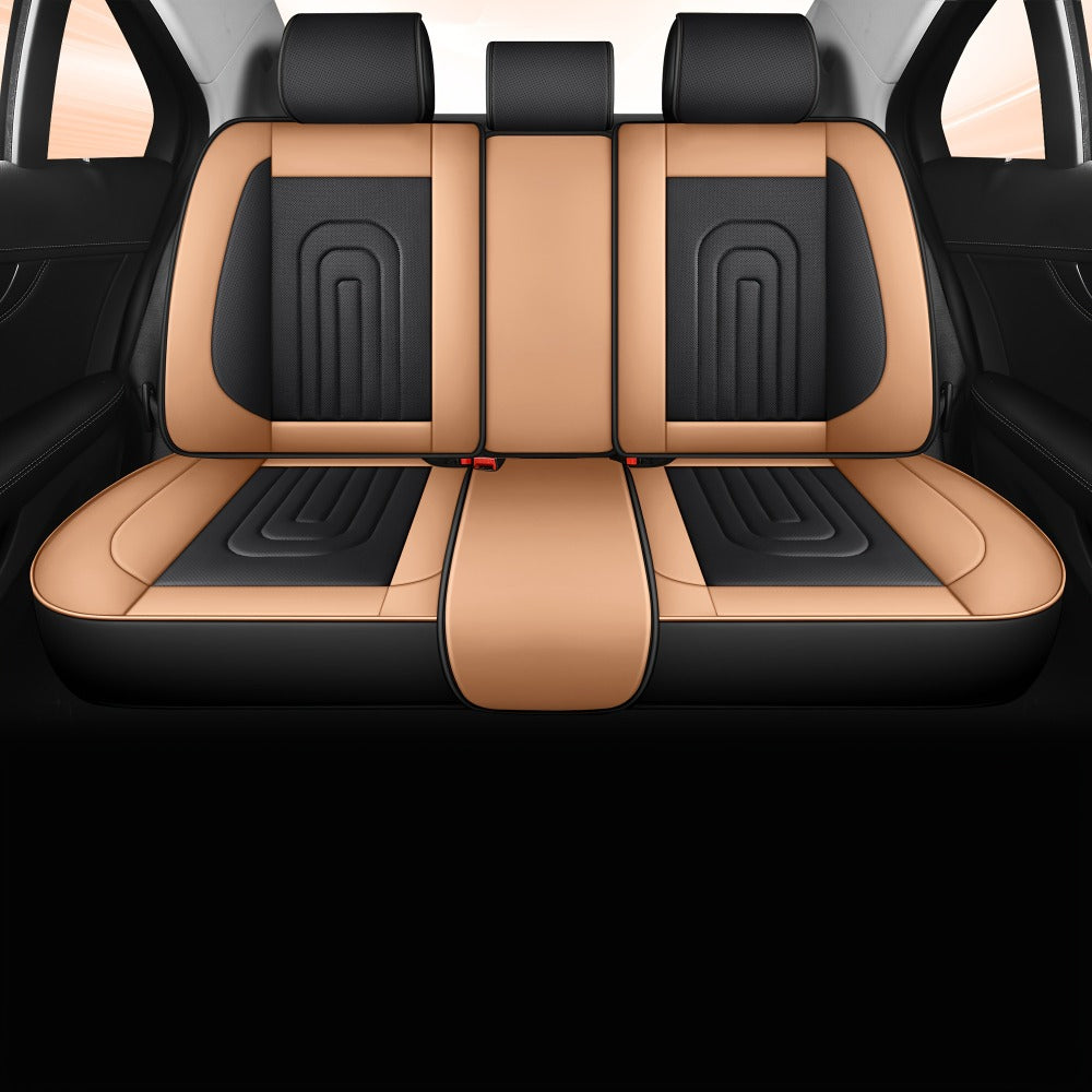PU Leather Car Seat Cover Full Enclosure with Lumbar Support & Sponge Cushion – Two-Tone Sporty Design Universal Fit for Car Sedan Truck SUV (White-Black / Gray / Red-Black / Orange-Black)