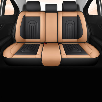 PU Leather Car Seat Cover Full Enclosure with Lumbar Support & Sponge Cushion – Two-Tone Sporty Design Universal Fit for Car Sedan Truck SUV (White-Black / Gray / Red-Black / Orange-Black)