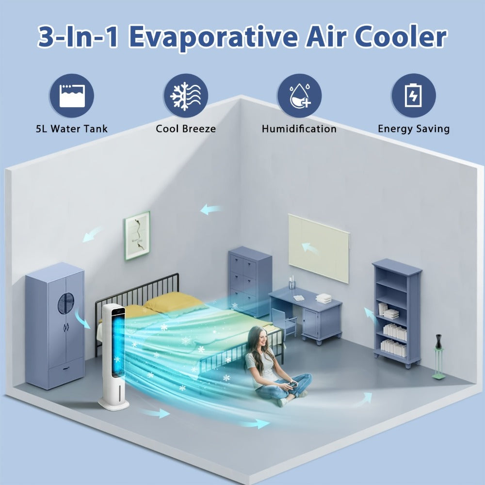 Evaporative Air Cooler Portable 1.32 Gal, 3-in-1 Swamp Cooler Fan Humidifier with Ice Cooling, 4 Ice Packs