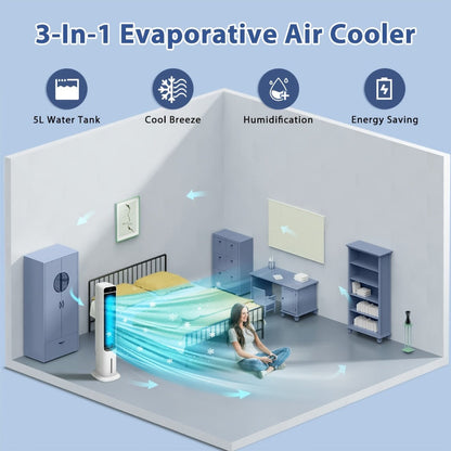 Evaporative Air Cooler Portable 1.32 Gal, 3-in-1 Swamp Cooler Fan Humidifier with Ice Cooling, 4 Ice Packs