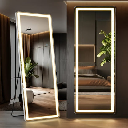 Full Length Mirror with LED Lights & Touch Sensor, 64"x21" Dimmable Smart Floor Mirror, Wall Mount or Freestanding