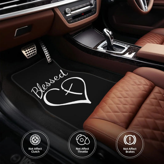 Car Floor Mats 4pcs Set Heart Pattern – Anti-Slip Stain-Resistant Easy Clean Front & Rear Mats, Universal Fit All Vehicles, High Temp Resistant Interior Accessory