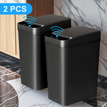 Two-Piece Motion Sensor Trash Can Set with 4.2 and 2.6-Gallon Narrow Bins in White or Black