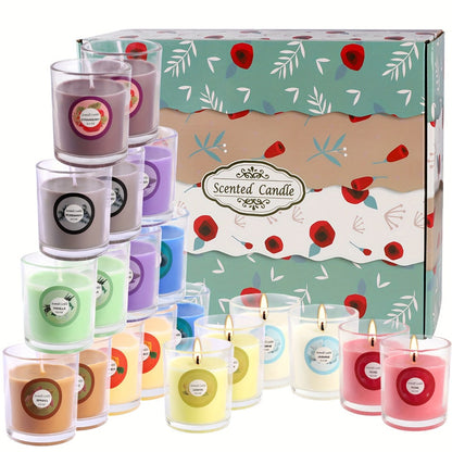 20-Piece Candle Gift Set with Glass Jars, Ten Fragrance Label Styles and Multicolor Assortment