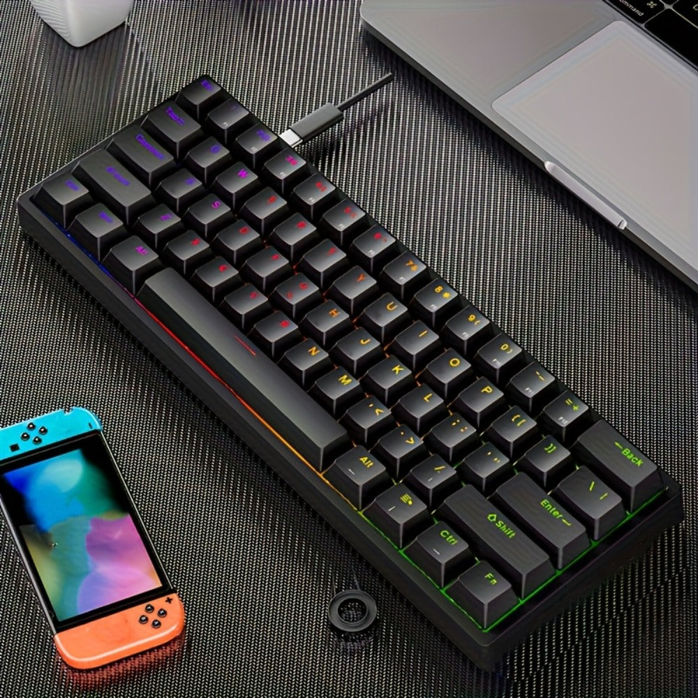 Mechanical Keyboard 61-Key Compact Wired Layout with Cyan Switches, RGB Backlighting and Four Case Color Options