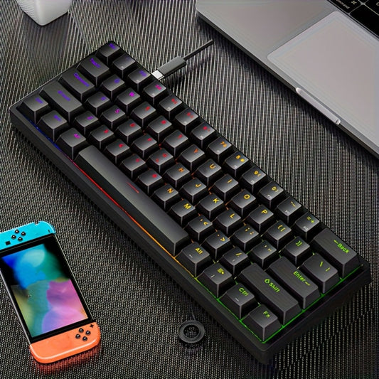 Mechanical Keyboard 61 Key Wired Cyan Switch RGB Backlit Double Shot Keycaps Compact Gaming Keyboard USB Cable for PC Mac Gamers Office Typists Business Travelers