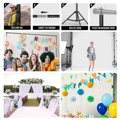 Photography Backdrop Support Kit in 10 x 10-Foot Size with Two Tripods, Four Crossbars, Four Clamps and Carry Bag