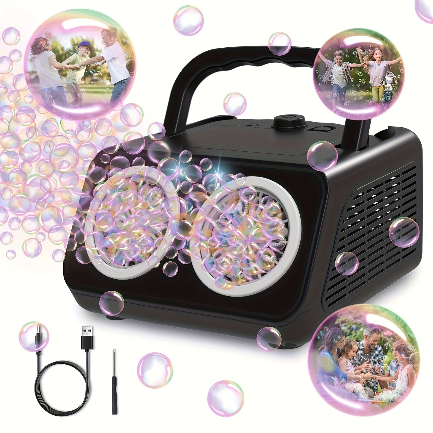 Dual-Wheel Electric Bubble Machine with Black, White, Black Classic or White Classic Color Options