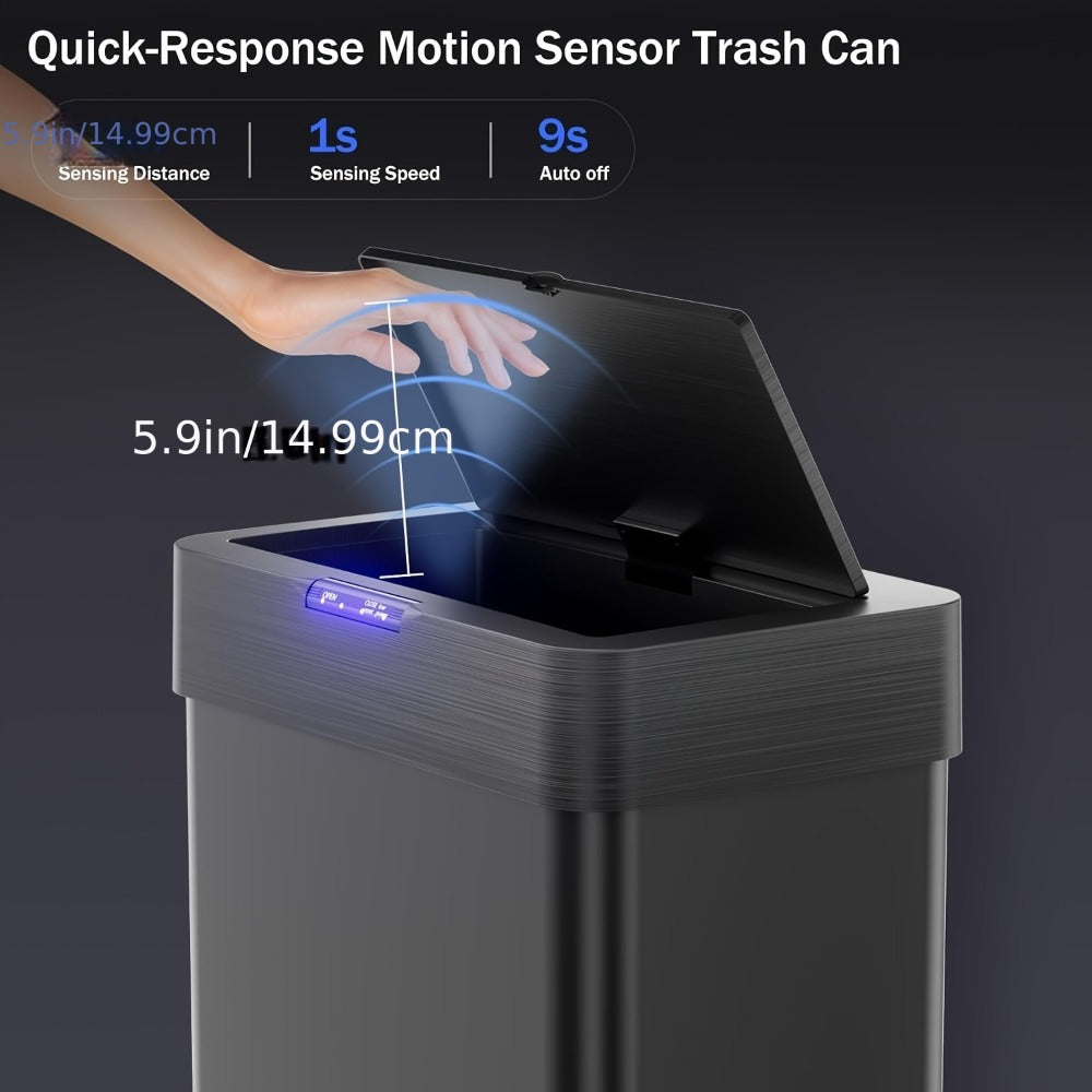 Touchless Trash Can with Motion Sensor 18.5 Gallon 60L, -Close Lid, Brushed Stainless Steel, Bag Holder