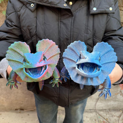 Frilled Neck Lizard Figurine 3D Printed, Large Umbrella Lizard Animal Sculpture 8 Color Styles
