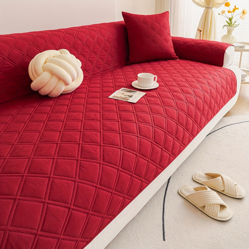 Sofa Cover Three-Piece Soundwave Embossed Set with Sofa Panel, Two Armrest Covers and Anti-Slip Mat