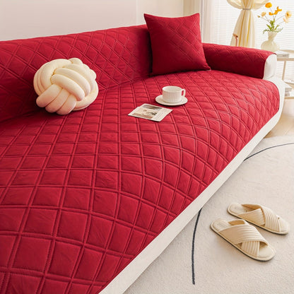 Sofa Cover Three-Piece Soundwave Embossed Set with Sofa Panel, Two Armrest Covers and Anti-Slip Mat