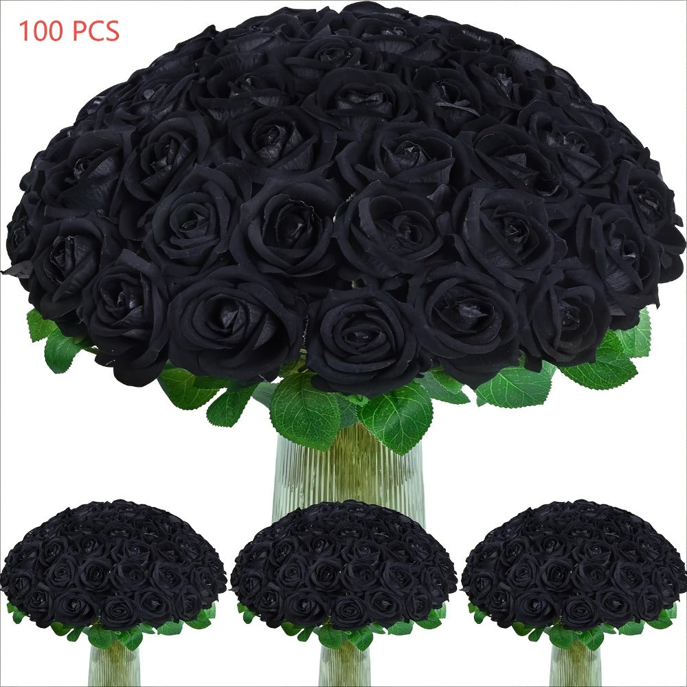 Artificial Flowers Long-Stem Velvet Rose Set in 50 or 100-Piece Variant Options across Five Colors