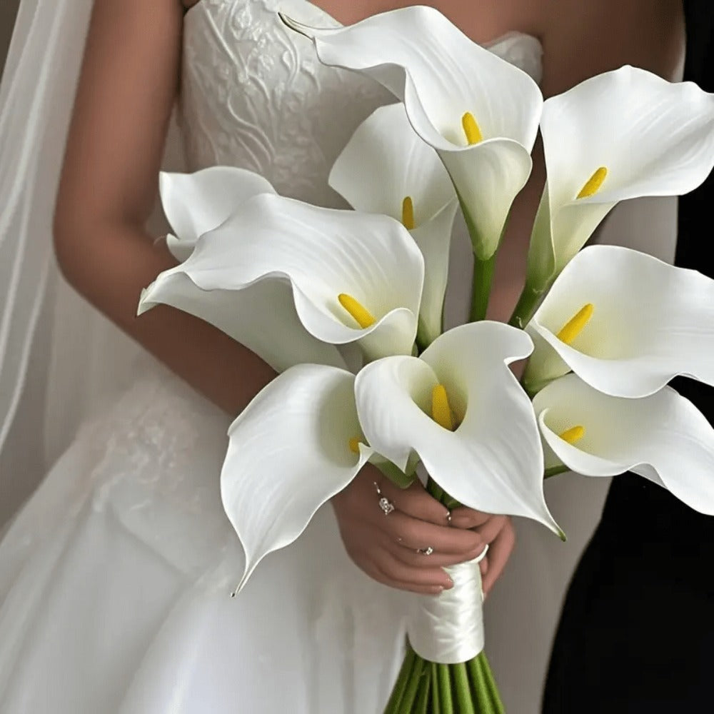Artificial Calla-Style Flower Bouquet, 20-Piece 13.5-Inch Stem Set in White, Black, Red or Orange