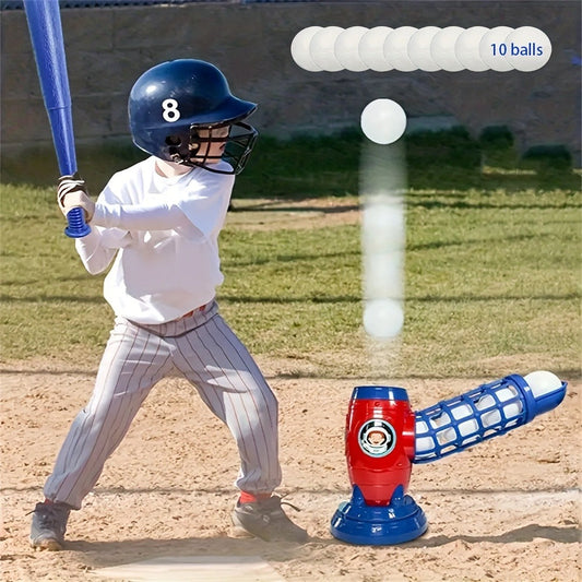 Kids Automatic Baseball Pitching Machine Toy Set – Fully Automatic Children's Baseball Trainer with Bat, Ball Machine & 10 Balls | Sports Training Gift for Boys and Girls