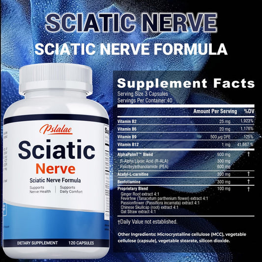Nerve Pain Relief Supplement 120 Capsules – Sciatic Nerve & Neuropathy Support with Vitamin B Complex, Benfotiamine & Acetyl-L-Carnitine – Bone & Neurological Health Formula – Gluten-Free for Men and Women