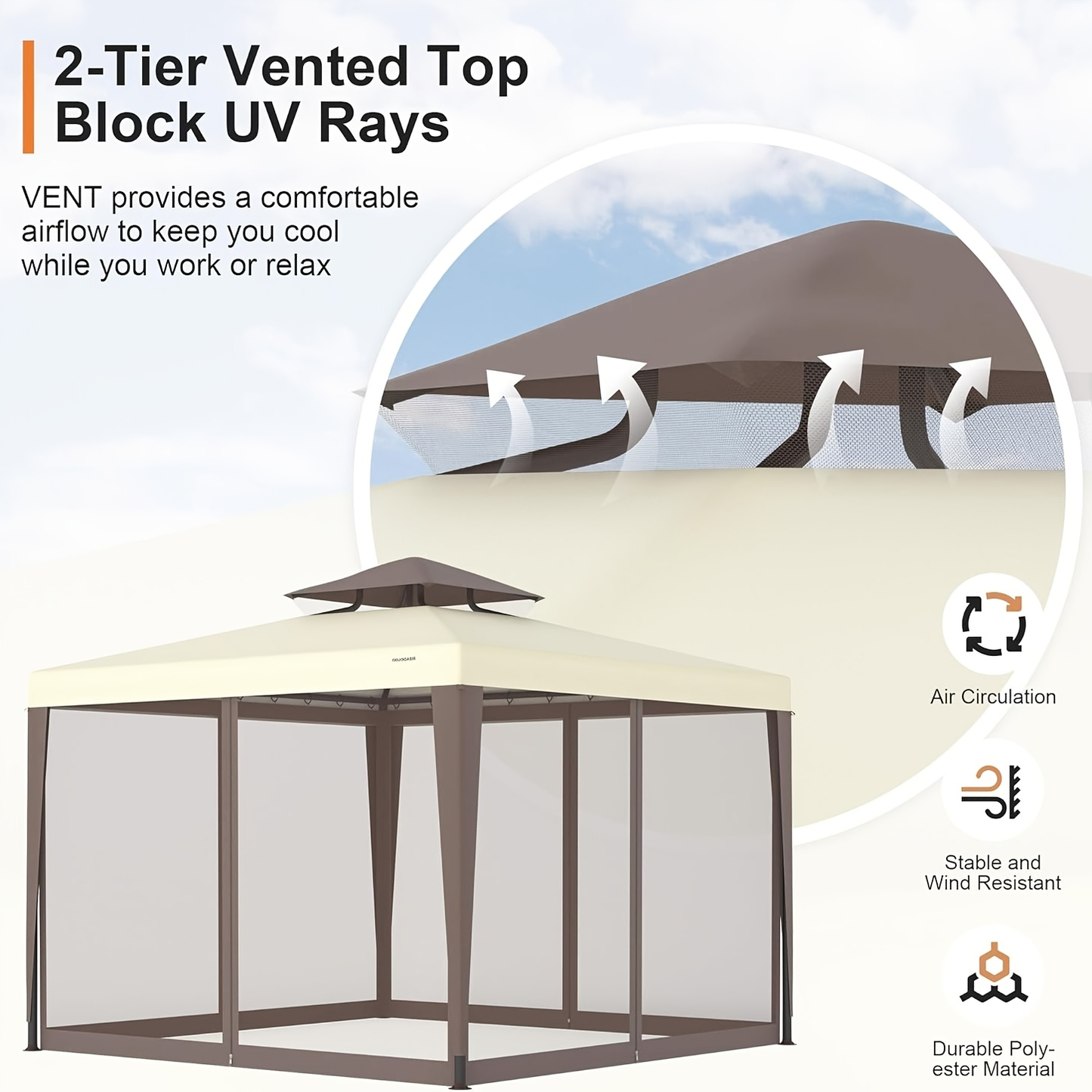 Gazebo Tent 10x10 FT Mosquito Netting Quick Setup Outdoor Canopy