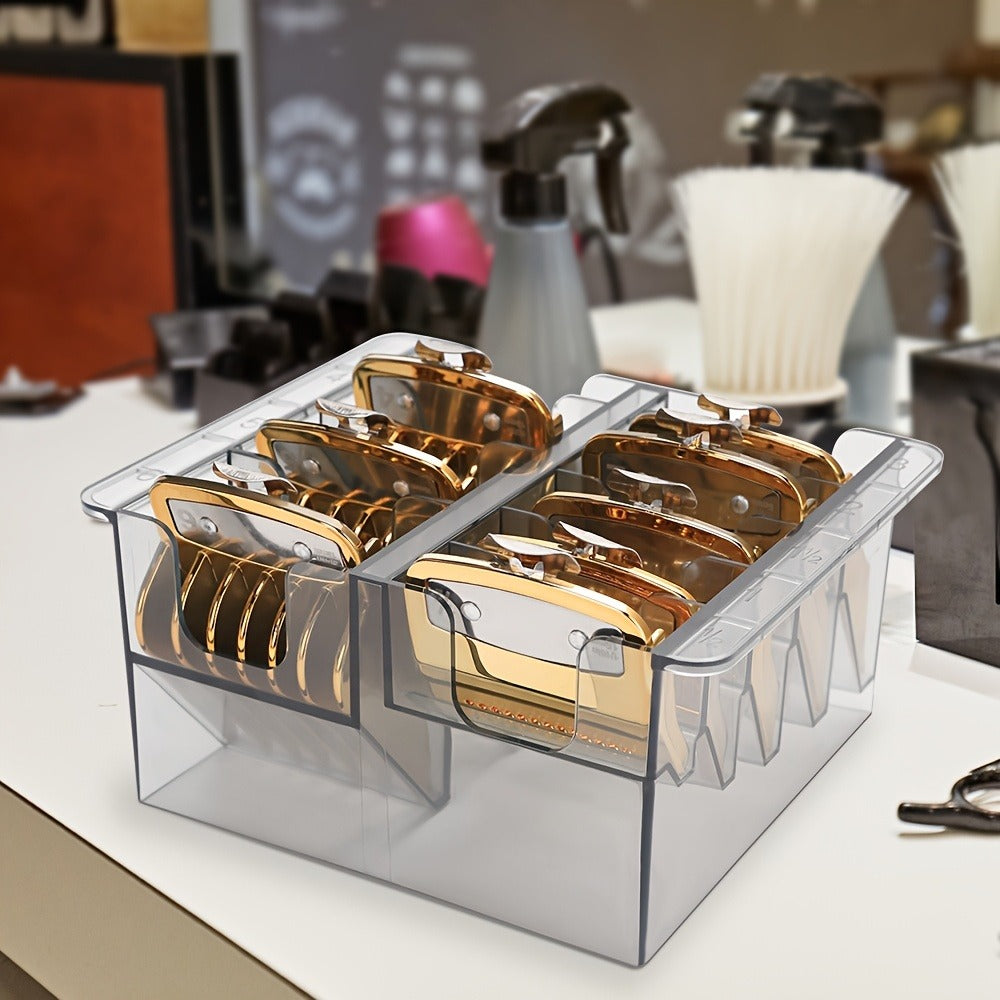 Clear 8-Slot Barber Tool Organizer Box with Lid for Clipper Guards, Combs and Grooming Accessories