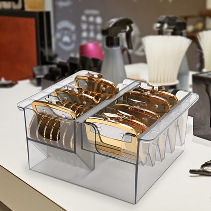 Clear 8-Slot Barber Tool Organizer Box with Lid for Clipper Guards, Combs and Grooming Accessories