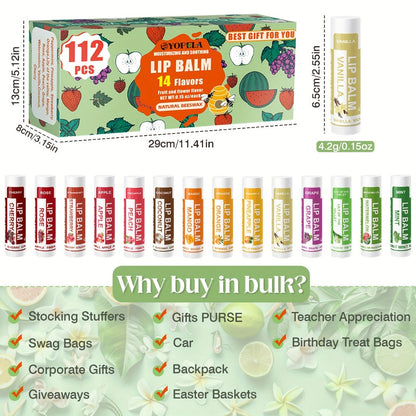 Lipstick Bulk Set 112pcs 14 Flavors - Moisturizing Lip Balm 0.15oz Mini Lipstick Assortment for Wedding Party Favors Gift Bags Wholesale Makeup Supplies - Fashion Lip Color Variety Pack