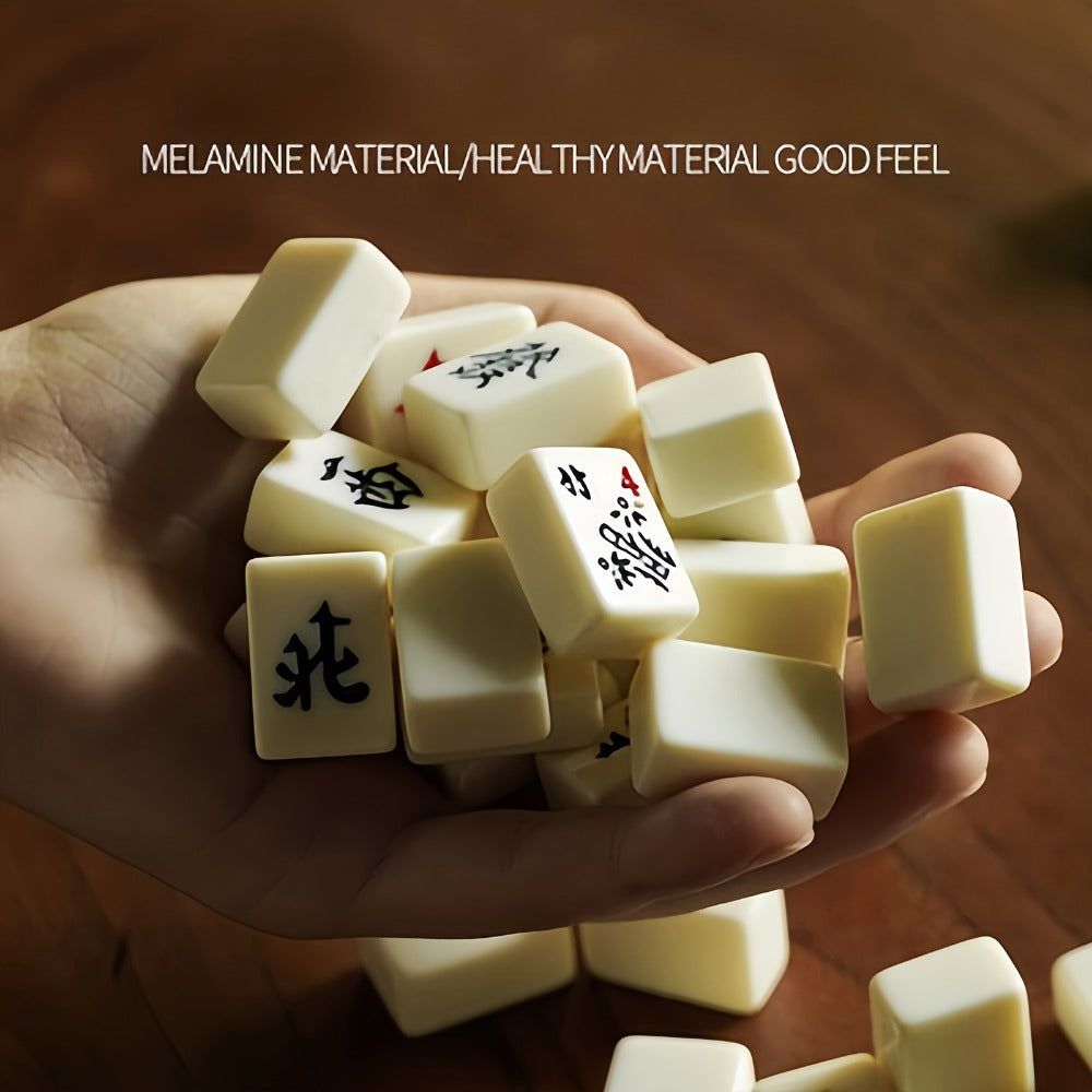 Mini Mahjong Set Portable Travel Size – Compact Authentic Chinese Tile Game for Family Fun Logical Thinking On-the-Go Entertainment, Traditional Mahjong Gift for Adults Kids Seniors