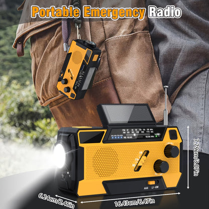 2000mAh AM/FM/NOAA Emergency Radio with Built-In Charging Cables, Solar Panel, Hand Crank and Three Colors