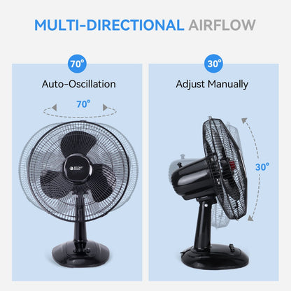 Oscillating Table Fan 12 Inch Quiet 3-Speed Adjustable Tilt with Safety Grill for Home Office Bedroom Dorm Desktop Personal Cooling Fan