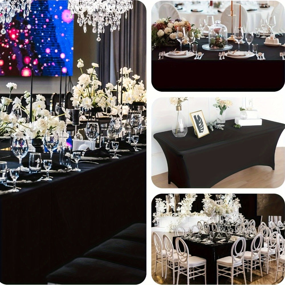 6 Foot Stretch Tablecloth 6/12/24 Pack - Rectangular Spandex Table Cover for Weddings, Trade Shows & Events