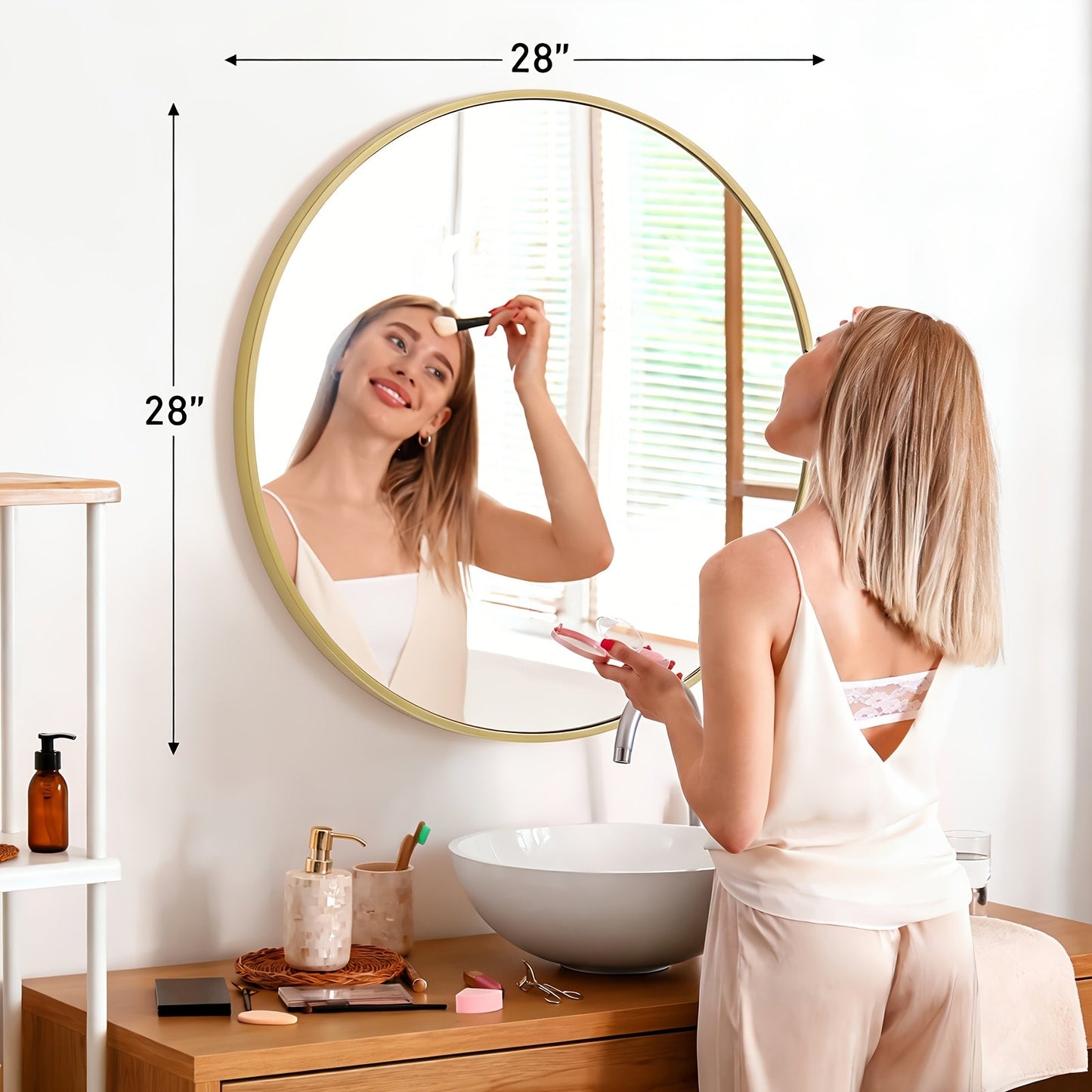 Round Wall Mirror Aluminum Alloy Frame – Modern Circle Mirror for Bedroom, Bathroom & Living Room, Tempered Glass, Black & Gold, 20in 28in 30in 36in