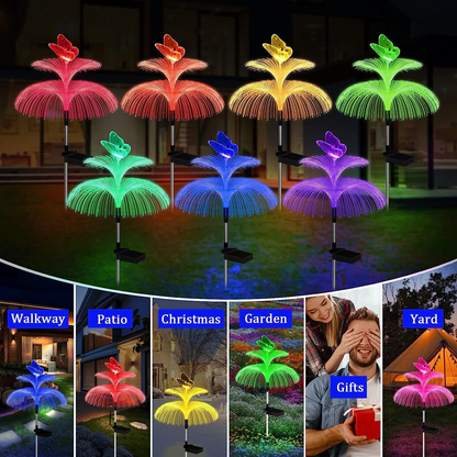 Solar Garden Lights Butterfly Jellyfish Stakes with Gradient Color Change in 2- or 4-Pack Sets