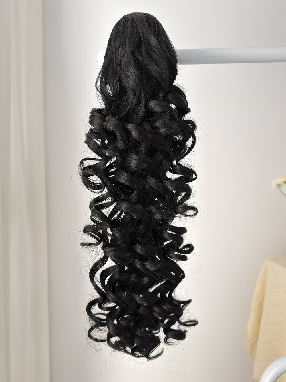 Curly Ponytail Extension 28 Inch Long Heat Resistant Synthetic Clip In Wrap Around Hairpiece Voluminous Bouncy Curls 4 Styles for Women Everyday Parties Festivals