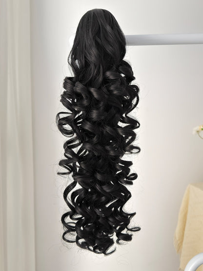 Curly Ponytail Extension 28 Inch Long Heat Resistant Synthetic Clip In Wrap Around Hairpiece Voluminous Bouncy Curls 4 Styles for Women Everyday Parties Festivals