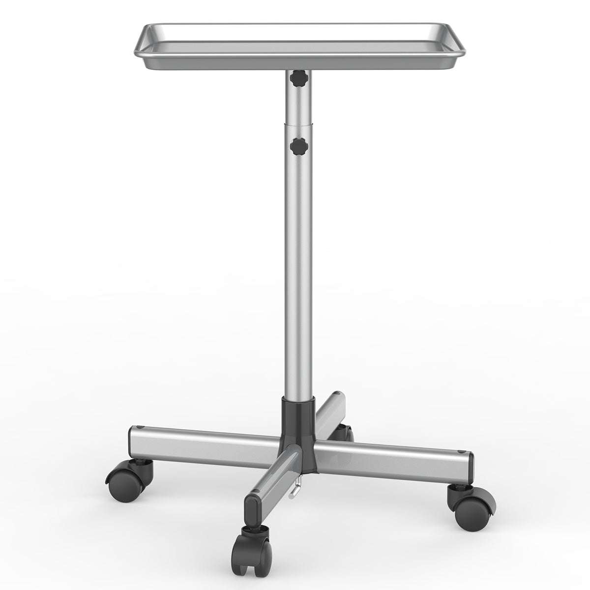 Salon Rolling Tray Trolley on Wheels Height Adjustable 30"-42" – Silver Mobile Salon Cart for Nail Tech, Esthetician, Barber, Hair Stylist & Beauty Station Tool Organizer