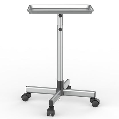 Salon Rolling Tray Trolley on Wheels Height Adjustable 30"-42" – Silver Mobile Salon Cart for Nail Tech, Esthetician, Barber, Hair Stylist & Beauty Station Tool Organizer
