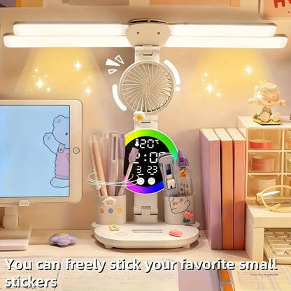 Multifunction LED Desk Lamp with Dual Light Bars, Built-In Fan, Digital Clock Display and One- or Two-Pack Options
