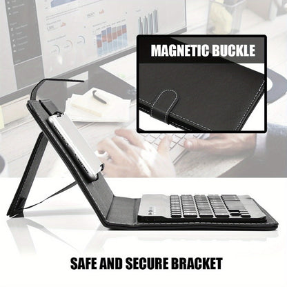 Collapsible Bluetooth Keyboard with Built-In Phone Stand – Wireless Portable Keyboard for Smartphones Tablets Laptops, Compatible with iOS Android Windows, PU Leather Case, Black Business Travel Keyboard