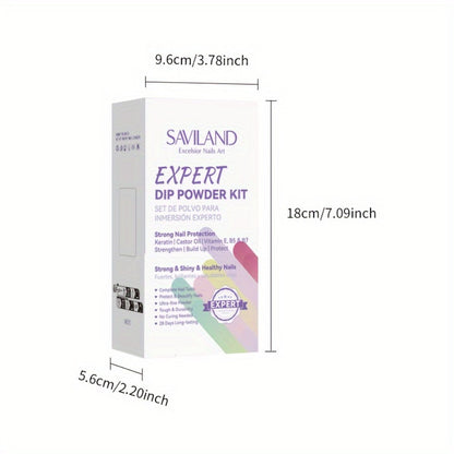 Dip Powder Nail Kit with SAVILAND Label, 60g Clear Powder, Three 15ml Liquids, Files, Buffer and Brush