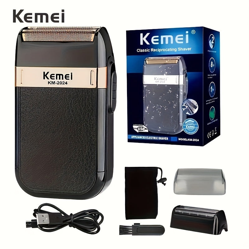 Electric Shaver KM-2024 Compact Foil-Style Razor with USB Rechargeable Power and Cordless Wet/Dry Use