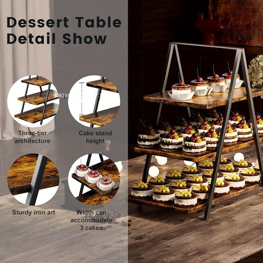 3-Tier Wooden Cupcake Stand – Holds 50 Cupcakes, Dessert Display Rack for Wedding, Birthday Party & Halloween, Rustic Wood Cake Stand in Black, White & Brown