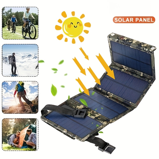 Foldable Solar Charger Portable Monocrystalline Silicon 20% Efficiency USB Output with Carabiner Compact Folding Solar Panel for Outdoor Camping Hiking Backpacking Travel Phone Charging