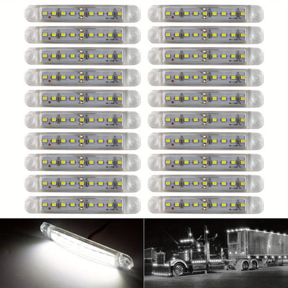 LED Side Marker Lights 20pcs, 12V 9-LED Clearance Indicator Lamp Bar for Truck Car Trailer, Waterproof Side Marker Light Kit in White Red Amber Blue Green