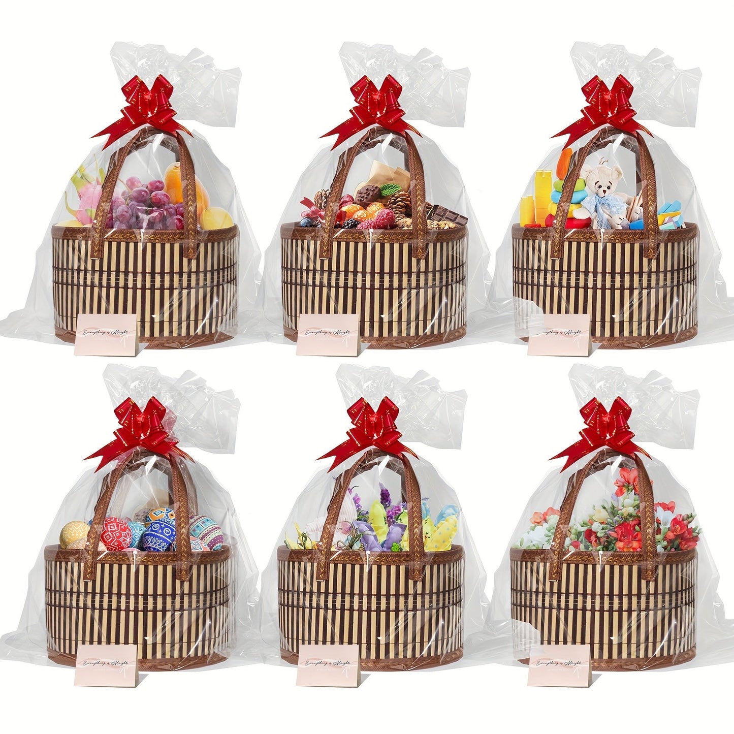 Bamboo Storage Baskets 6-Pack in Oval or Round Shapes with Nine Color and Shape Variants for Home Organization