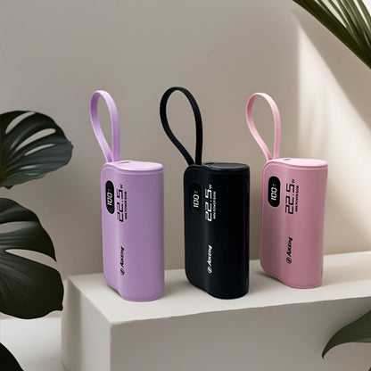 Mini Capsule Power Bank 5000mAh 22.5W Fast Charging Portable Charger Dual USB-C USB-A Pocket Sized for iPhone Android Samsung Travel Everyday Carry Black Pink Purple