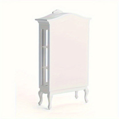 White Miniature Dollhouse Display Cabinet with Mirrored Back, Three Clear Shelves and 16 cm Height