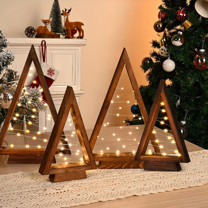 Wooden Light-Up Desktop Christmas Trees USB Powered - Mini Lighted Wood Tree Set for Holiday Decoration, Home & Office Desk, Shelf Display & Room Decor, Reusable Indoor Gift, Set of 2/3/4/5/6