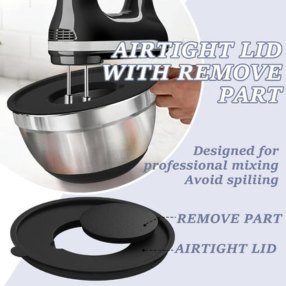 8PCS/Set-Labeled Mixing Bowl Set with Black Lids, Nested Bowls and Three Removable Grater Inserts