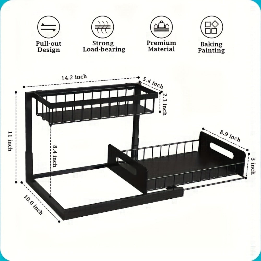 Two-Tier Pull-Out Under-Sink Cabinet Organizer with Six Exact Black, White or Grey Pack Options